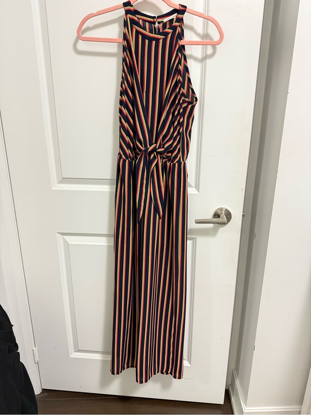 Sienna Sky Striped Tie Waist Jumpsuit in Blue, Red & Yellow
